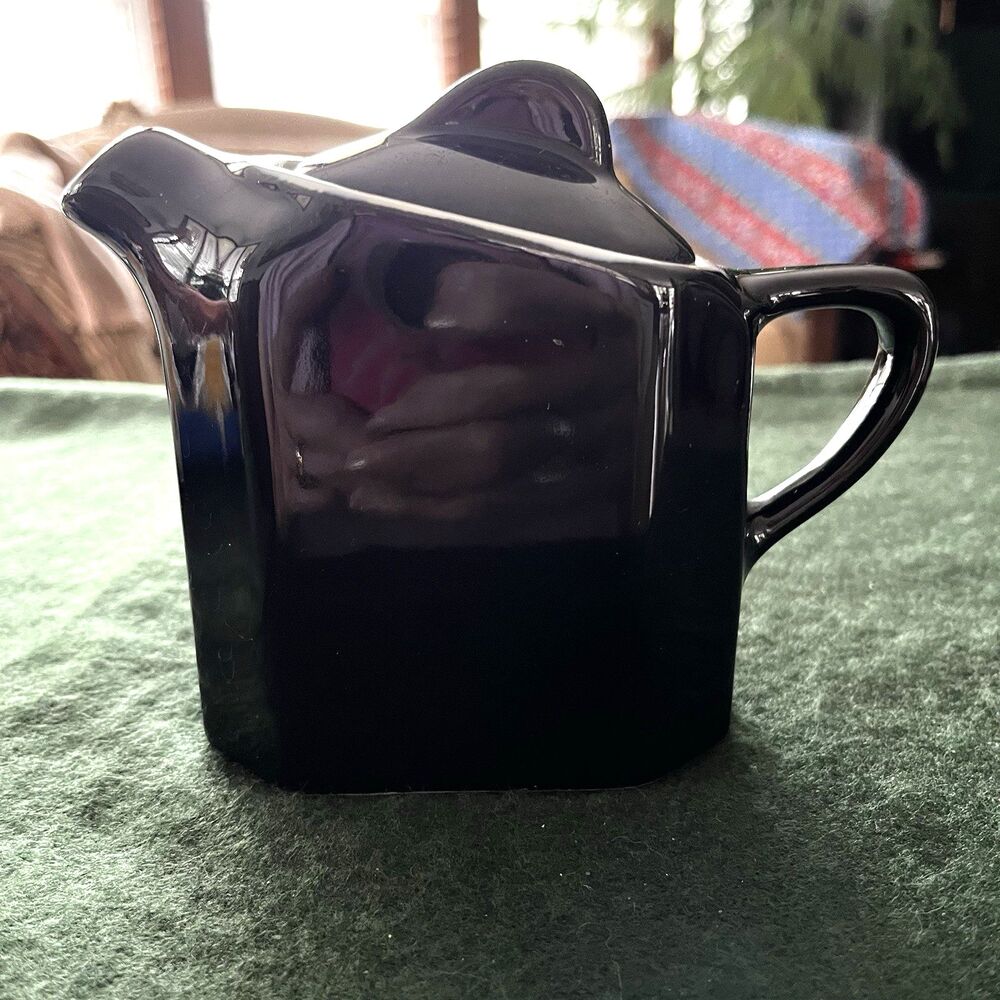 HALL Pottery Single Serve Black White Trim Mini Teapot Mid Century Modern READ
